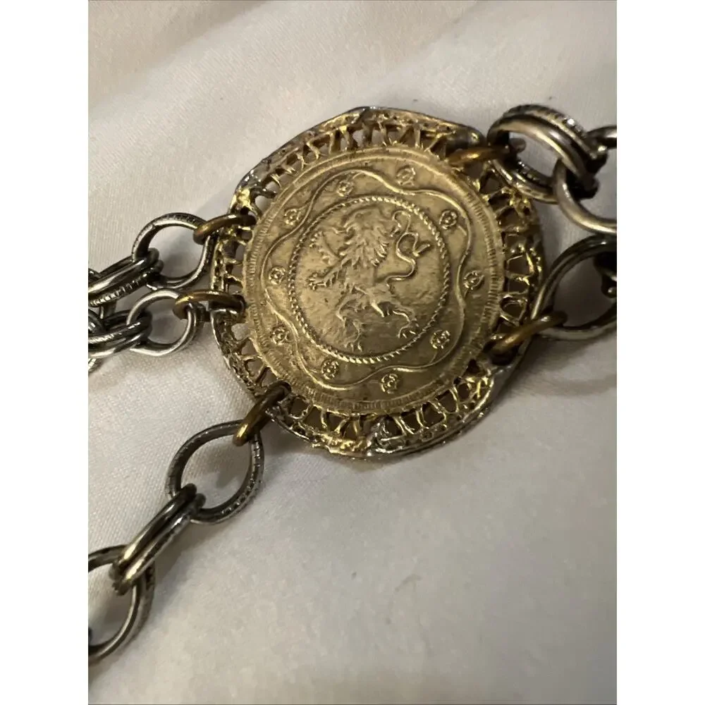 Vtg 1960s Napoleon III Coin Festoon Necklace Multi Strand Revival Runway Piece